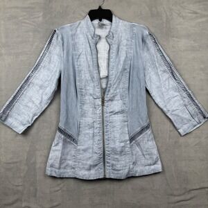 Mind‎ Set by Xovi Women's Blue Linen Blend Zip Front Jacket Size S